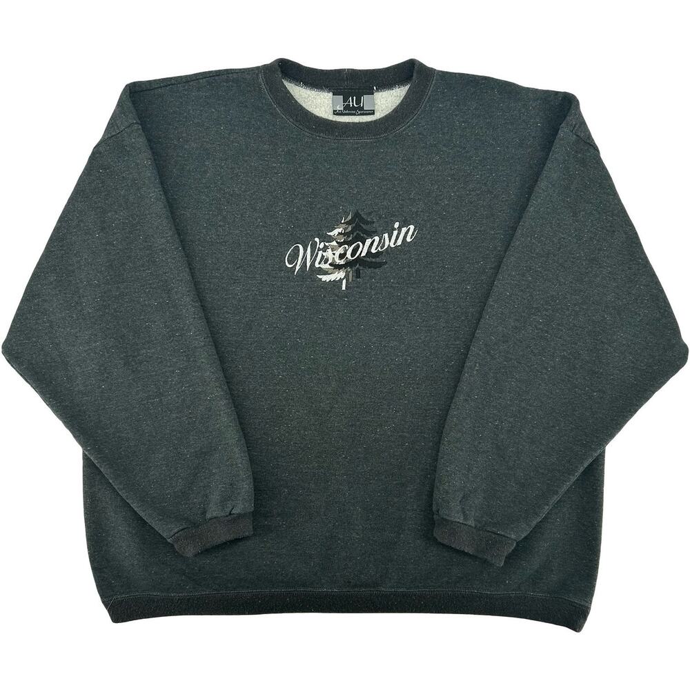 Vintage 90s Mens Grey Embroidered Art Unlimited Wisconsin Up North Crewneck Sz L
